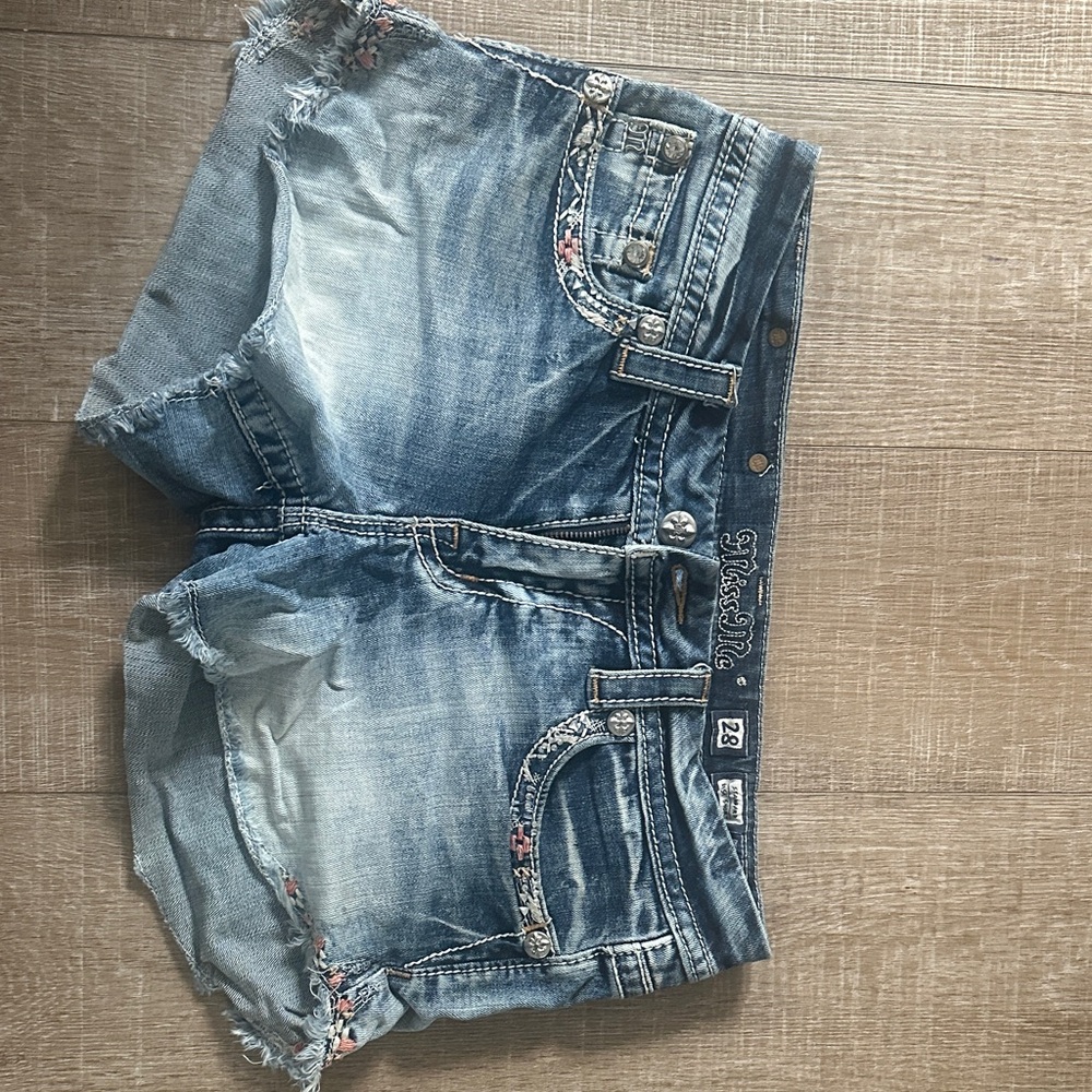 Miss Me Light Blue Denim Shorts with Embellishments